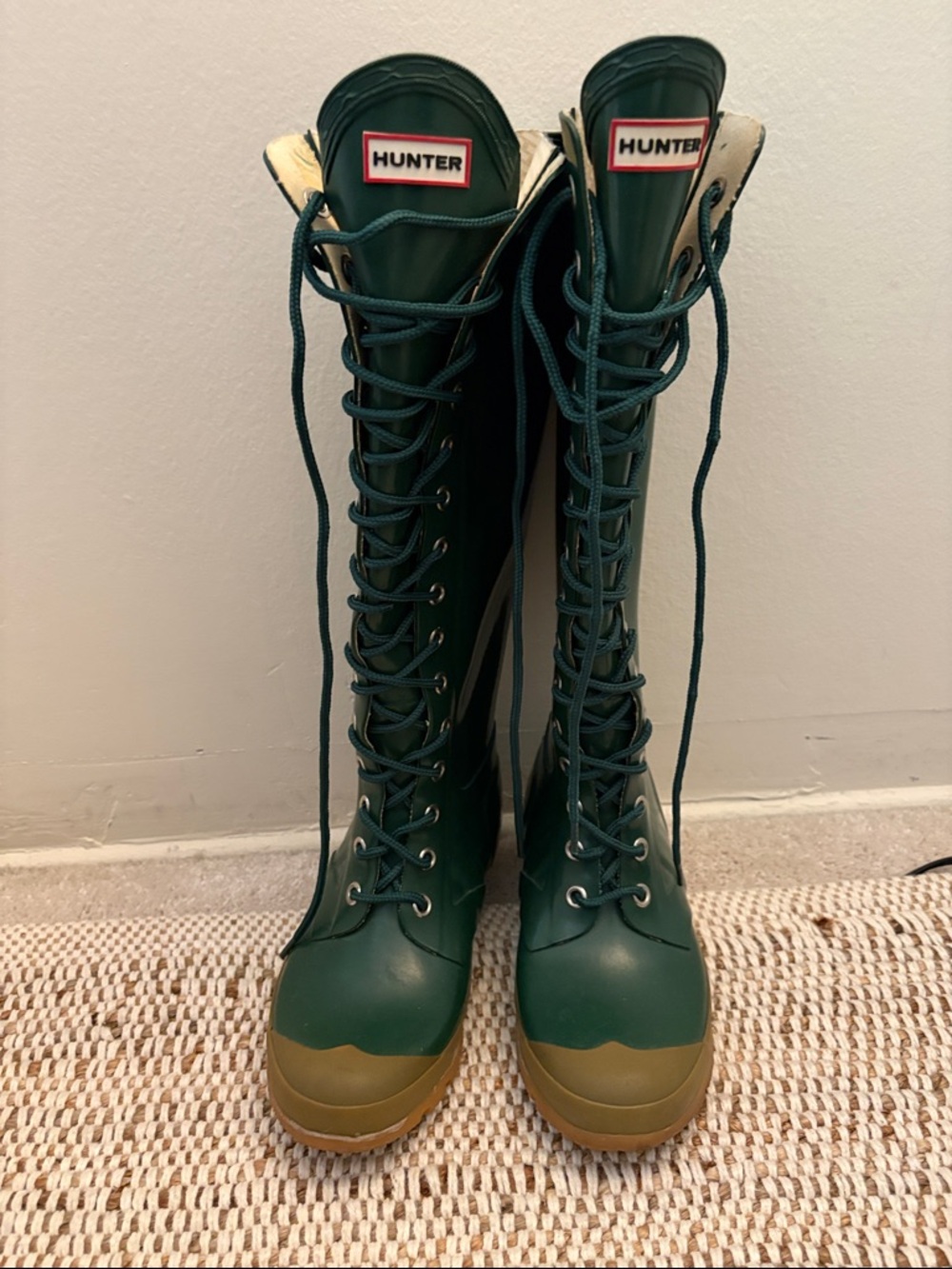 Hunter Green Lace-Up Over-the-Knee Rain Boots with Olive Toe